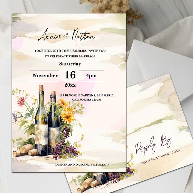 Rustic Vineyard Romantic Wedding Invitation (Vineyard Romantic Grapevine Wedding Invitation)