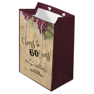 Rustic vineyard watercolor Cheers to 60 Years Medium Gift Bag