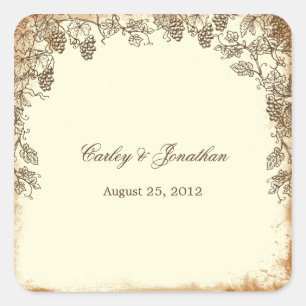 Rustic Vineyard Wedding Favour Sticker - Brown