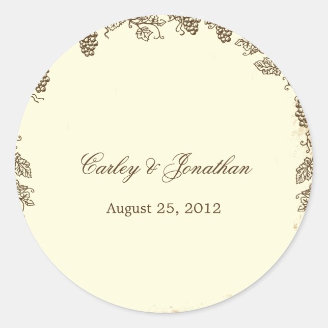 Rustic Vineyard Wedding Favour Sticker - Brown (Front)