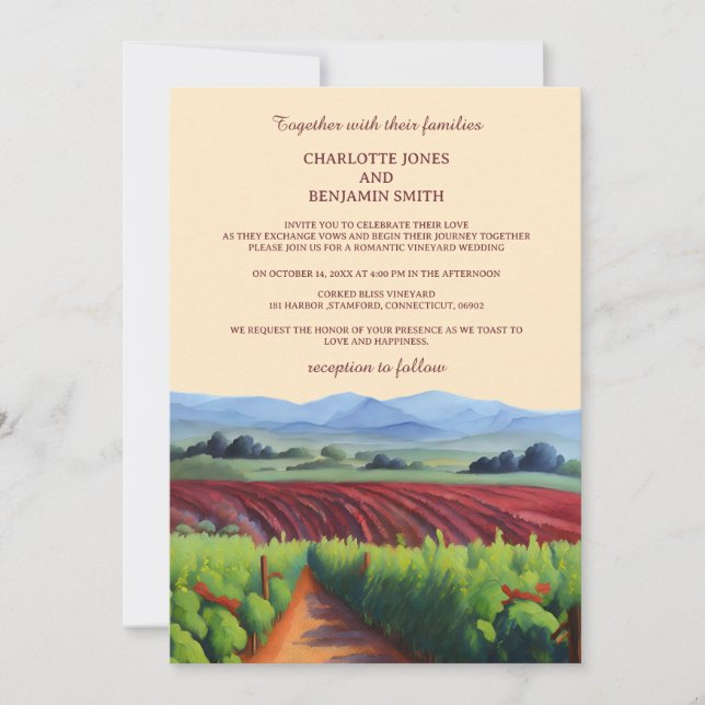 Rustic Vineyard Wine Colour Wedding Invitation (Front)