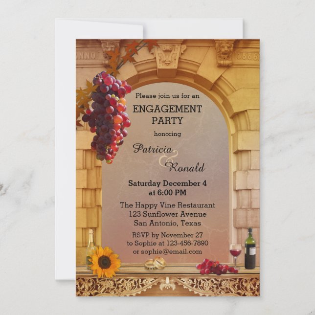 Rustic Vineyard Wine Theme Engagement Invitation (Front)