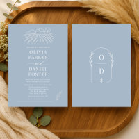 Rustic Vineyard Winery Dusty Blue Line Art Wedding