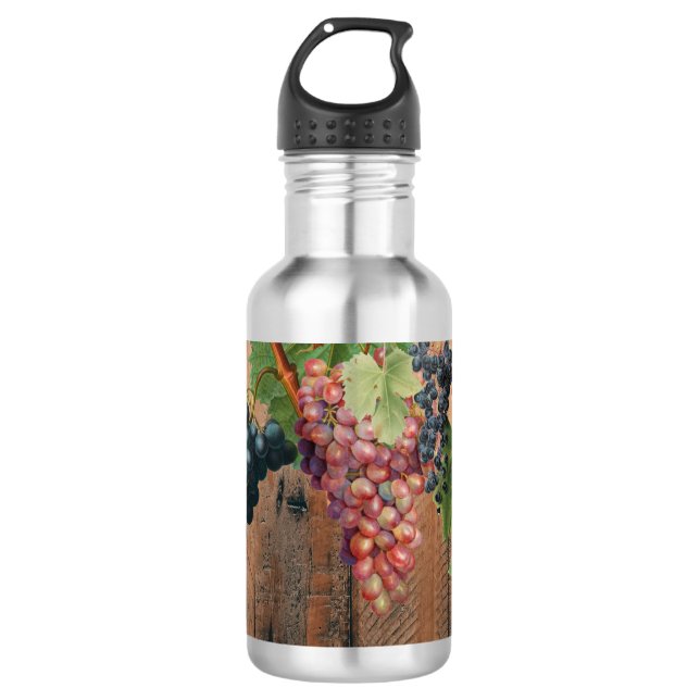 Rustic Vineyard Wood & Grapes 532 Ml Water Bottle (Front)