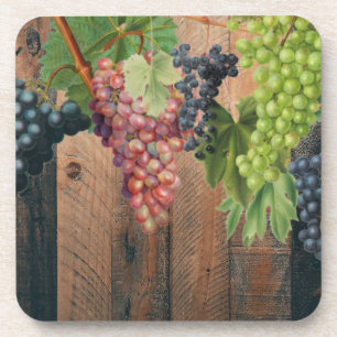 Rustic Vineyard Wood & Grapes Coaster
