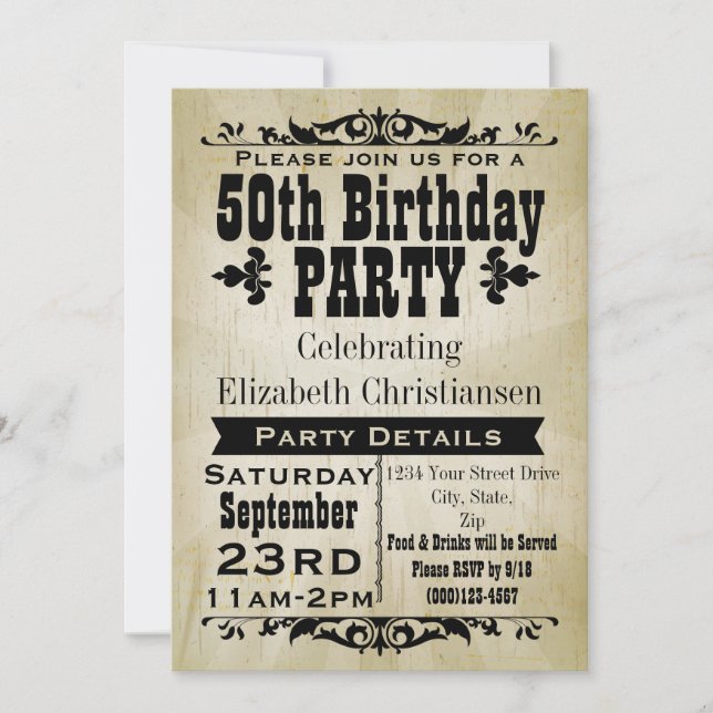 Rustic Vintage 50th Birthday Party Invitation (Front)