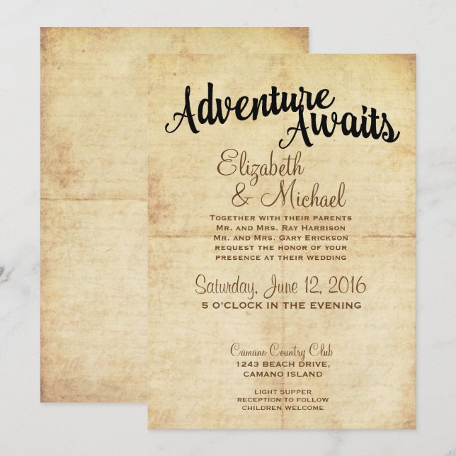 Rustic Vintage Adventure Travel Wedding Invitation (Front/Back)