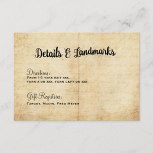 Rustic Vintage Adventure Wedding Details Card