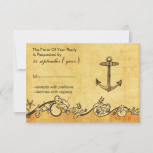 rustic vintage,anchor nautica wedding rsvp 3.5 x 5 card