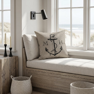 Rustic Vintage Anchor Wedding Monogram Cushion