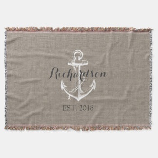 Rustic Vintage Anchor Wedding Monogram Throw Blanket