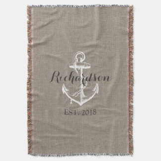 Rustic Vintage Anchor Wedding Monogram Throw Blanket
