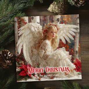 Rustic vintage angel red white gold cheerful card