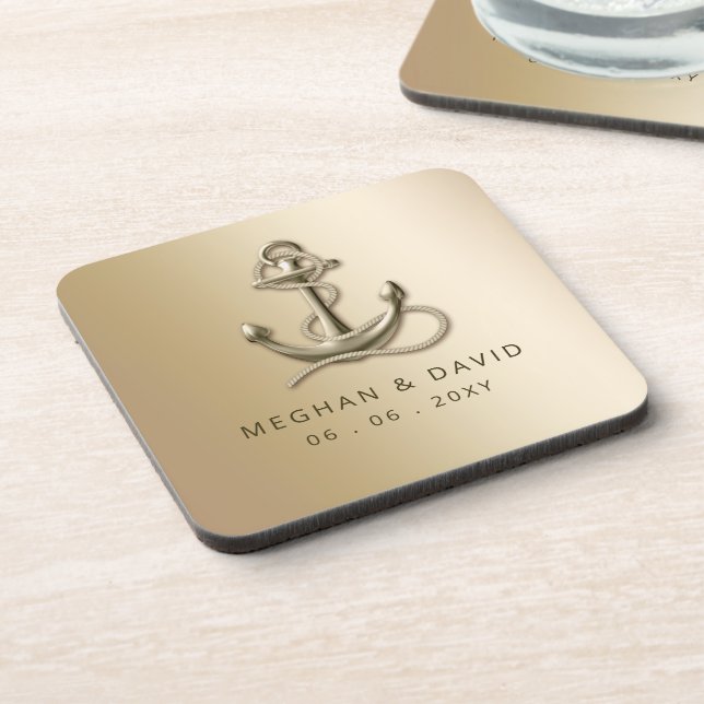 Rustic Vintage Antique Anchor Nautical Wedding  Coaster (Left Side)