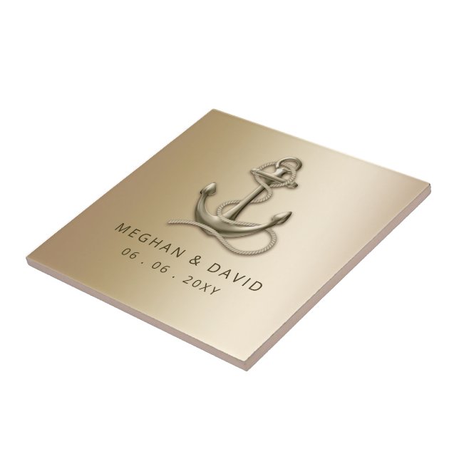 Rustic Vintage Antique Anchor Nautical Wedding   Tile (Side)