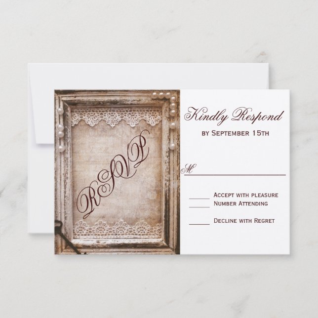 Rustic Vintage Antique Brown Frame Wedding RSVP (Front)
