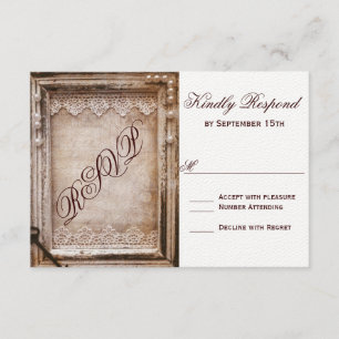 Rustic Vintage Antique Brown Frame Wedding RSVP Card