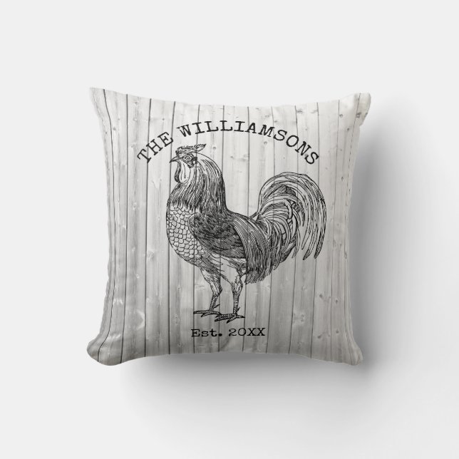 Rustic Vintage Antique Family Name Farm Rooster Cushion (Front)