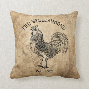 Rustic Vintage Antique Family Name Farm Rooster Cushion