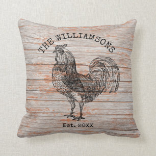Rustic Vintage Antique Family Name Farm Rooster Cushion