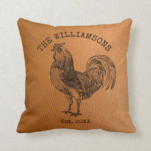 Rustic Vintage Antique Family Name Farm Rooster Cushion