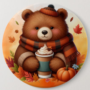 Rustic/vintage autumn bear 6 cm round badge