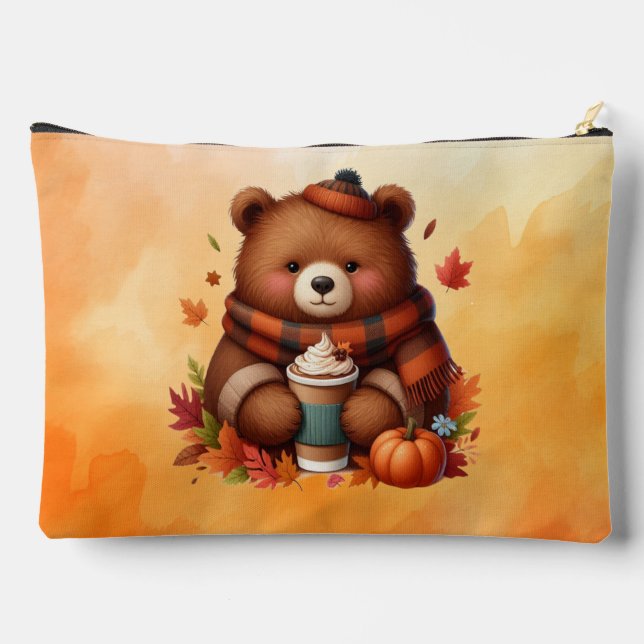 Rustic/vintage autumn bear accessory pouch (Back)