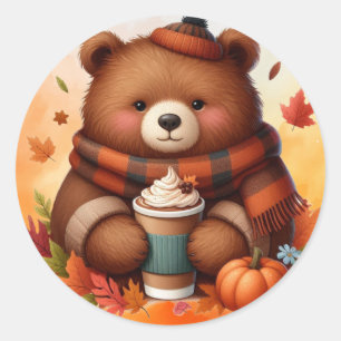 Rustic/vintage autumn bear classic round sticker