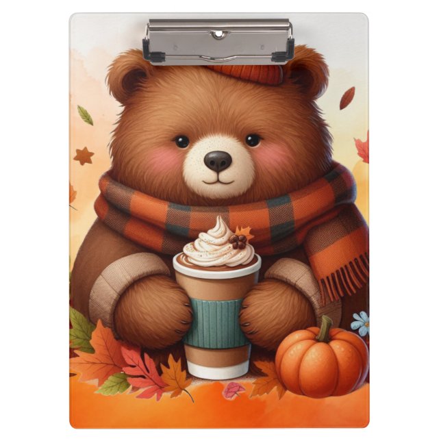 Rustic/vintage autumn bear clipboard (Front)
