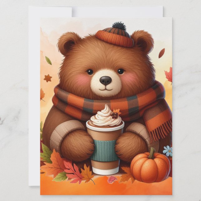 Rustic/vintage autumn bear holiday card (Front)
