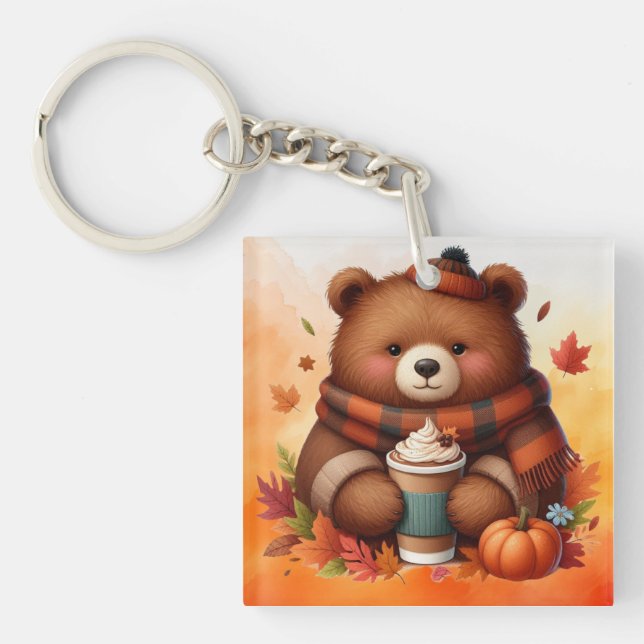 Rustic/vintage autumn bear key ring (Front)