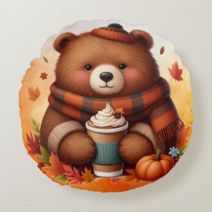 Rustic/vintage autumn bear round cushion
