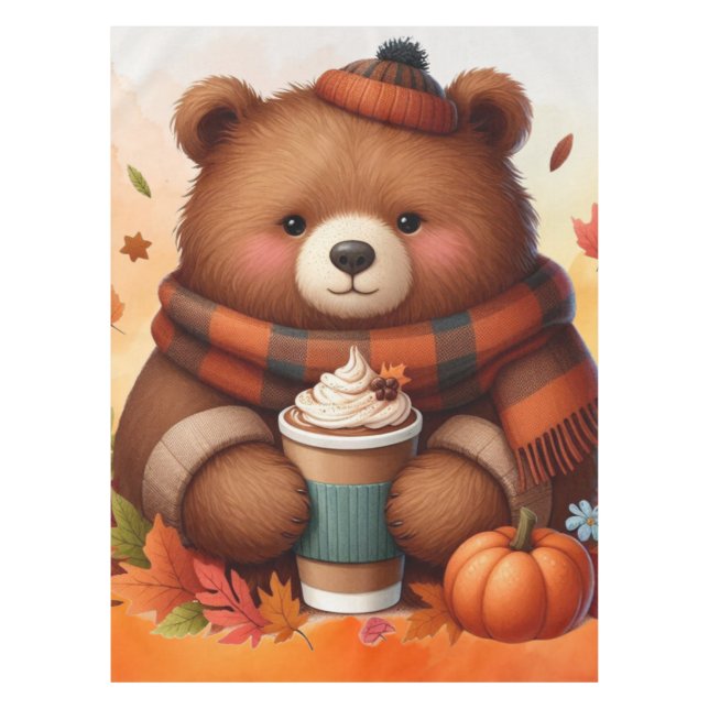 Rustic/vintage autumn bear tablecloth (Front)