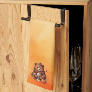 Rustic/vintage autumn bear tea towel