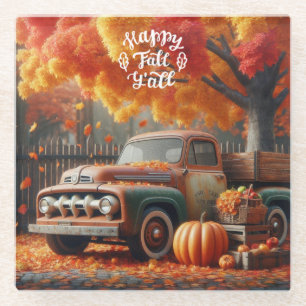 Rustic/vintage autumn farm truck  glass coaster