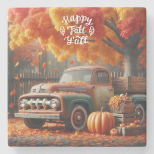 Rustic/vintage autumn farm truck stone coaster