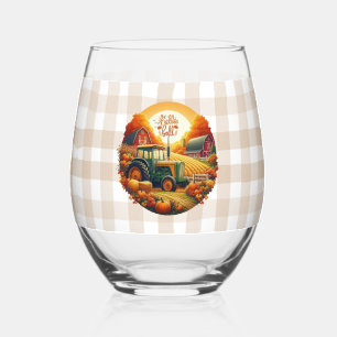 Rustic/vintage autumn on the farm stemless wine glass