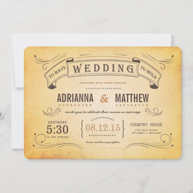 Rustic Vintage Banner Romantic Wedding Invitation (Front)