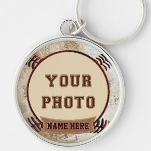 Rustic Vintage Baseball Themed PHOTO Keychains