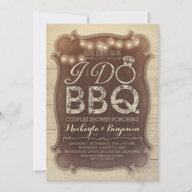 rustic vintage BBQ couples shower invitation (Front)