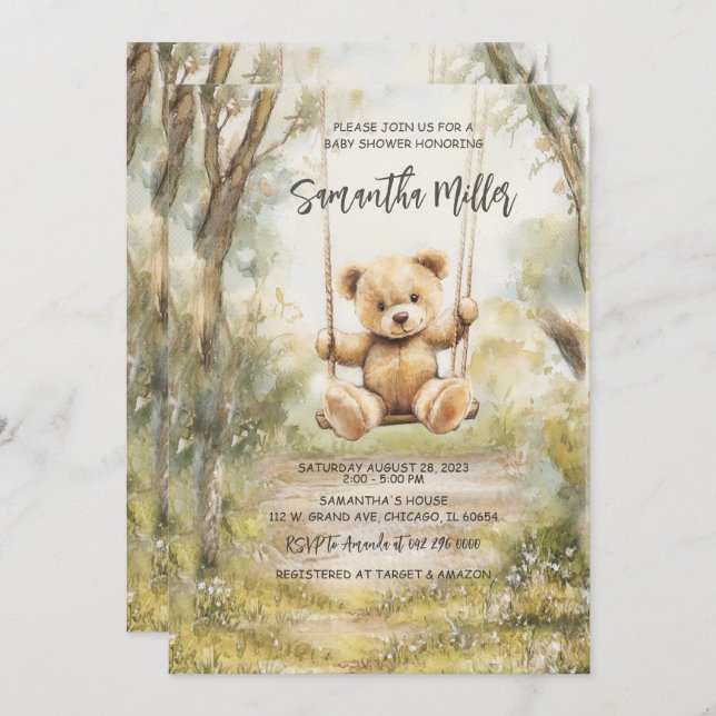  Rustic Vintage Bear Baby Shower  Invitation (Front/Back)