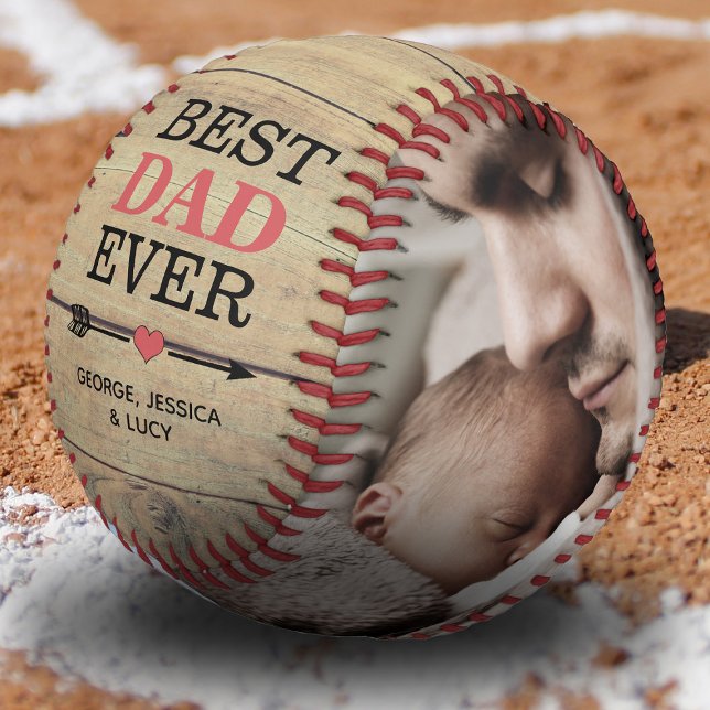 Rustic Vintage Best Dad Ever Photo Collage Baseball (Creator Uploaded)
