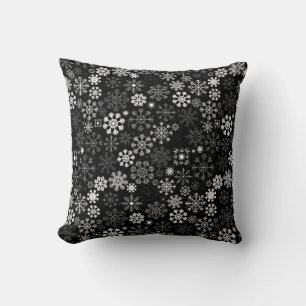 Rustic Vintage Black and White Festive Snowflakes Cushion