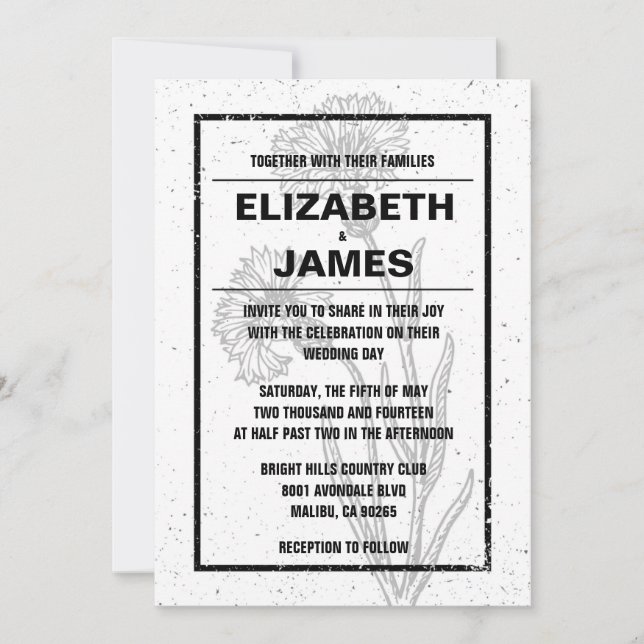 Rustic Vintage Black And White Wedding Invitations (Front)
