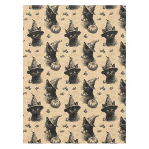 Rustic Vintage Black Cat Witch Halloween Pattern Tablecloth