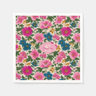 Rustic Vintage Blue and Pink Floral Pattern Napkin