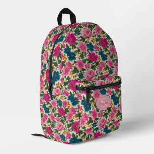 Rustic Vintage Blue and Pink Floral Pattern Printed Backpack