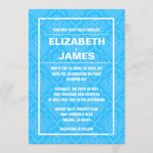 Rustic Vintage Blue Damask Wedding Invitations