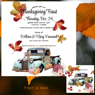 Rustic Vintage Blue Truck Thanksgiving Invitation