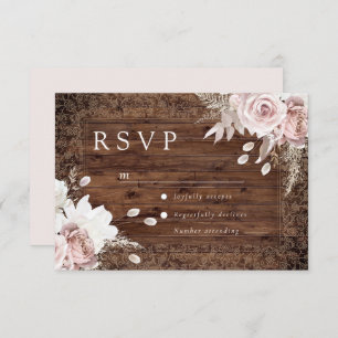 Rustic Vintage Blush Floral Wedding RSVP Card